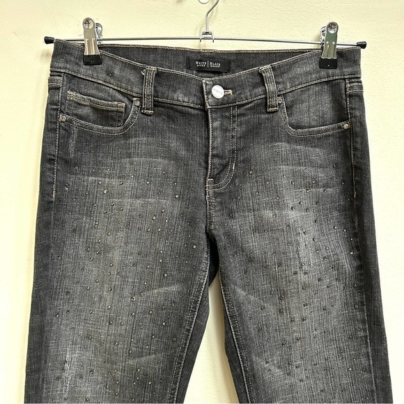 White House Black Market Charcoal Black Rhinestone Crop Denim Jeans, Size 6 - Picture 4 of 15